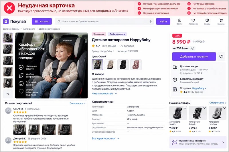 Пример неудачной карточки товара